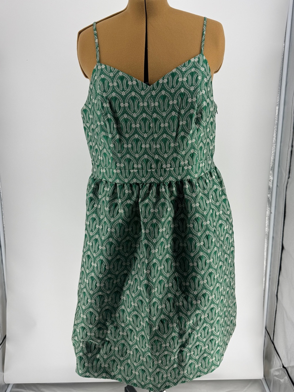 Green Patterned Spaghetti Strap Dress